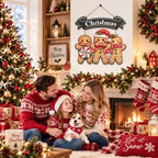Gingerbread Christmas Decorations Welcome Wreath Wooden Front Door Sign - Image 5