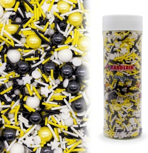 Yellow & Black & White Sprinkles Mix Size Pearls Bumble Bee Themed Cake Decorations Cupcake Toppers Perfect for Wedding Valentine Supplies 4.58OZ by KandlrikMagicSprinkles