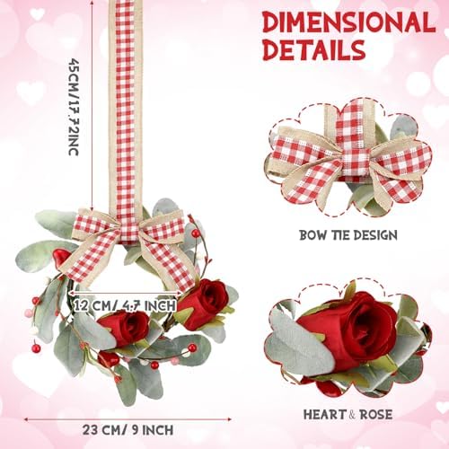 Syhood 2 Pcs 9 Inch Mini Valentine's Day Red Rose Wreaths - Image 2