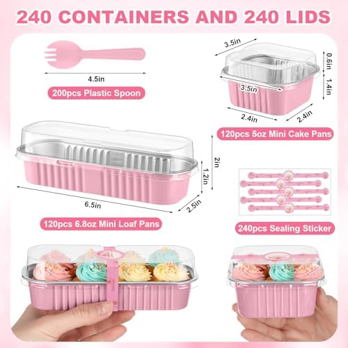 LemonRoad 240 Sets Pink Mini Loaf Pan with Lids and Spoons - Image 2