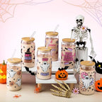 SiliFine 6 Pcs Halloween Glass Cups, 16 oz with Lids and Straws - Image 2