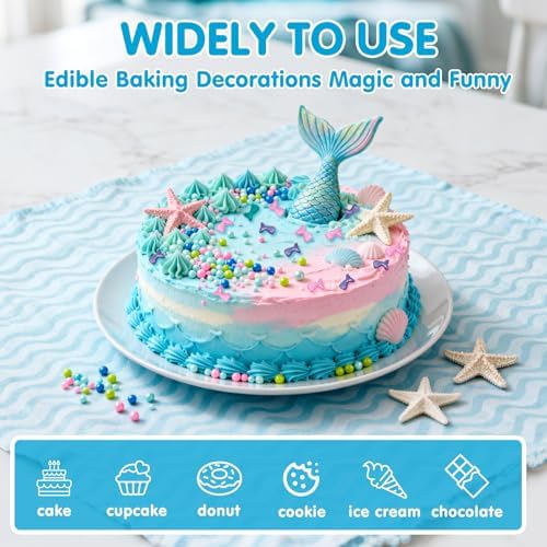 Mermaid Sprinkles, Edible Pearl Sprinkle for Cake Decorating,130g/4.58oz, Blue Green Purple Pearls Mix Baking Candy, Ocean Theme Cake Topper Cupcake Cookie Ice Cream Decorations, Birthday Children's Summer Party Supplies - Image 5