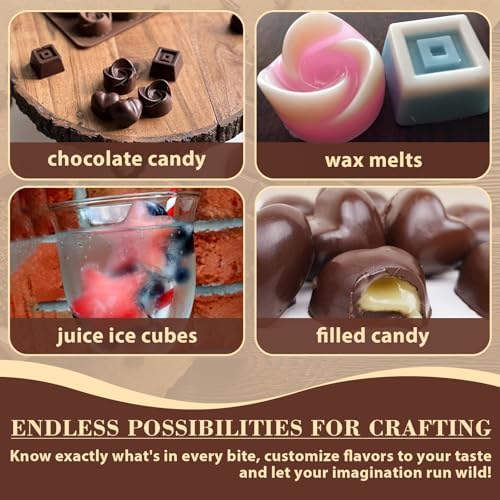 HKNMTT Chocolate Molds Silicone for Hard Candy Butter, 4 Pcs Small Bite Size Heart Star Sqaure Shapes Truffle Caramel Mould, Homemade Wax Melts Food Grade Baking Set Oven Safe Kit - Image 5