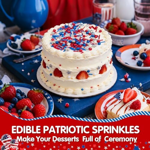 Edible Patriotic Sprinkles for Cake Decorating,Blue Red and White Sprinkle - Image 2