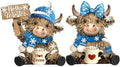 2 Pack Winter Highland Cow Figurine Decor, Resin Table Decor by Burbell