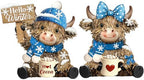 2 Pack Winter Highland Cow Figurine Decor, Resin Table Decor by Burbell