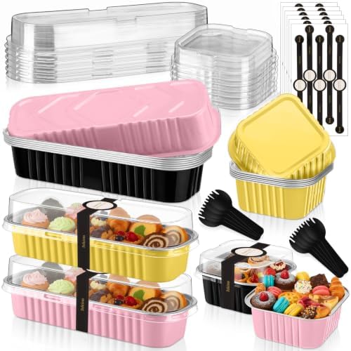 LemonRoad 12 Sets Pink,Gold,Black Mini Loaf Pan with Lids and Spoons by Unknown