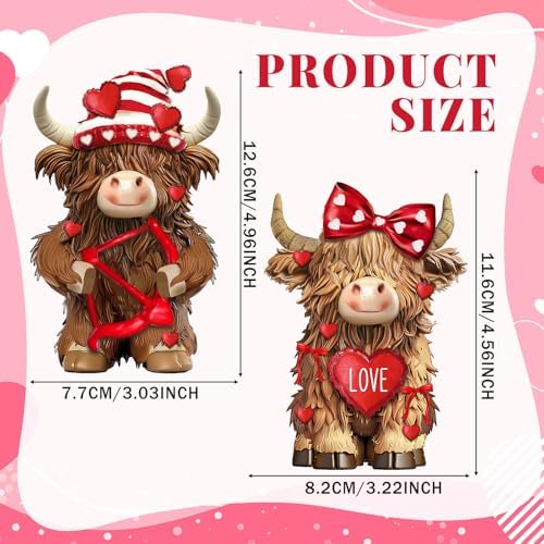 2 Pack Valentine's Day Highland Cow Gifts, Resin Valentine Decor - Image 3