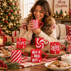 Christmas Mugs Set of 6 with Heart Handles, 10 oz Ceramic Cups - Image 5