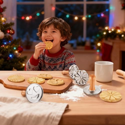 Cookie Stamps, Metal Christmas Cookies Press Cutter Mold with Wooden Handle, Cookie Decorating Supplies for DIY Baking, Cake, Pastry, Christmas (Silver-3*) - Image 4