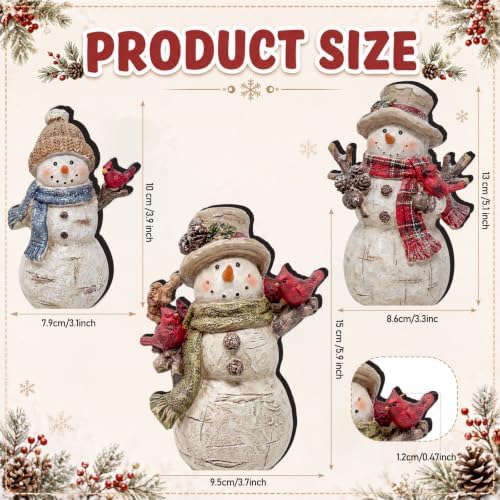 Suzile 3 Pcs Christmas Cardinal Snowman Decoration Wooden Indoor Decor - Image 3