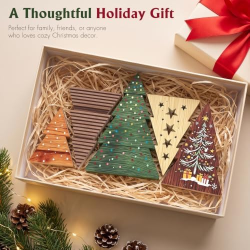 Christmas Decor 5 Pcs Wooden Tabletop Christmas Tree Decorations Sign - Image 6