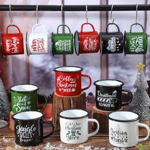 Christmas Enamel Mug Set of 12, 12 oz Hot Cocoa Mugs Mini Christmas Coffee Mugs Bulk with Quotes Novelty Holiday Hot Chocolate Mug Set Stocking Stuffer Gift for Kids Women Friends Coworkers Family - Image 4