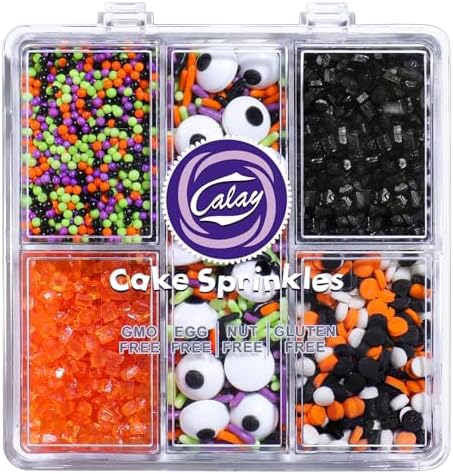 Halloween Sprinkles Edible, 5oZ Fall Eyeball Sprinkles for Cake Decorating with White Black Orange Confetti Nonpareils Jimmies and Sugar, Cupcakes Cookie Ice Cream Baking Toppings by Kercky