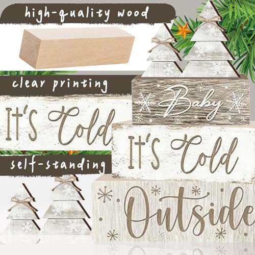 4 Pcs Christmas Decorations Indoor - Christmas Tree Table Decoration for Home - Wooden Centerpiece For Table - Winter Tiered Tray Decor Rustic Farmhouse Xmas Gift for Home Kitchen Mantel - Image 3
