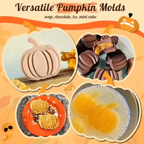 HKNMTT Pumpkin Silicone Molds 2 Pack 6 Cavity Halloween Mold Set for Fall Chocolate Candy Soap Wax Melts Jello Cake Pop Apple Cider Baking Tray Thanksgiving 3D Food Grade Spooky Treats - Image 2