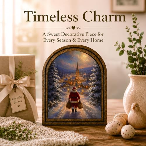 Santa Village Arched Table Sign, Christmas Farmhouse Shelf Decor - Image 3