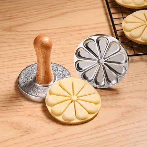 Cookie Stamps, Metal Christmas Cookies Press Cutter Mold with Wooden Handle, Cookie Decorating Supplies for DIY Baking, Cake, Pastry, Christmas (Silver-3*) - Image 5