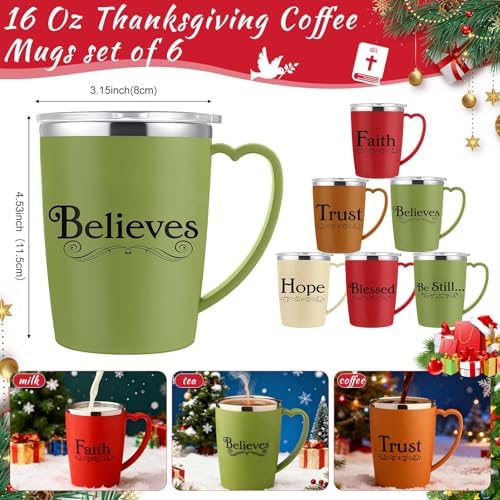 6 Pcs Christian Coffee Mugs Bulk Large 16 oz Religious Tumblers Stainless Steel Insulated Cups with Handle Lid Straw Brushes Bible Verses Scripture Quotes for Women Men Church Gifts - Image 2