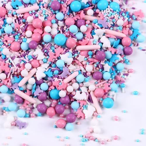 Edible Unicorn Sprinkles, 4.23 oz Pastel Sprinkles Pink Blue Purple Pearl Sugar Jimmies Nonpareils Sprinkles for Cake Decorating Cupcakes Cake Topper Candy Cream Cookie - Wedding Birthday Party Celebrations by cobakey-DessertDecorations