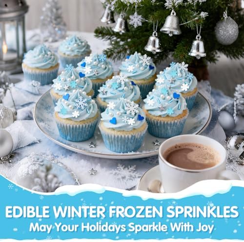Edible Snowflake Sprinkles,Frozen Sprinkle for Cake Decorating,Blue White - Image 2
