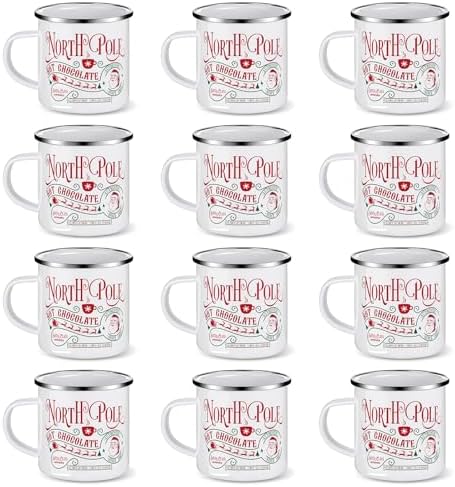 Christmas Enamel Mug Set of 12, 12 oz North Pole Hot Chocolate Mug Christmas Coffee Mugs Funny Novelty Holiday Mugs Stocking Stuffer Gift for Kids Women Friends Coworkers Family by NatNarr