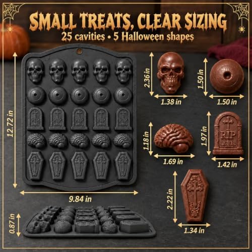 HKNMTT Skull Candy Chocolate Cake Pan 5-Shapes Halloween Silicone Mold - Image 3