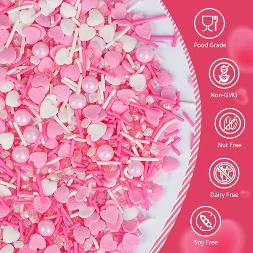 Edible Heart Pearls Sprinkles,Pink White Pearl Sprinkle for Cake Decorating - Image 6