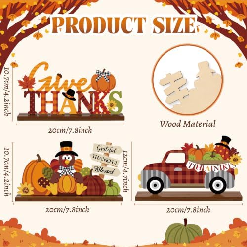 3 Pcs Fall Centerpieces for Tables, Wooden Autumn Fall Decorations for Home - Image 3