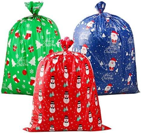 CCINEE 3 PCS Christmas Giant Gift Bags Santa Claus Christmas Sacks for Kids Gift Wrapping Bags(36"x44") with Name Tag Card and String by CCINEE