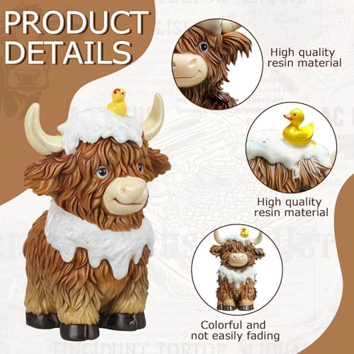 2 Pcs Resin Highland Cow Bathroom Figurines Decor, Bathroom Style - Image 4