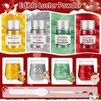 Edible Christmas Glitter for Drinks,Gold Silver Red Green Luster Dust 4set - Image 3
