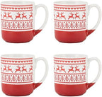 10 Strawberry Street Embossed Reindeer Ceramic Mug, Set of 4 (Red), S4MUG-XMAS by 10StrawberryStreet
