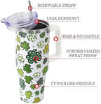 St Patricks Day Gifts 40 oz Tumbler with Handle and Straw Lid,Cute St Patrick's Day Spring Gift for Women Men Lucky Clover Shamrock Polka Dot Vacuum Insulated Leak Proof Stainless Steel Coffee Cup Mug - Image 3