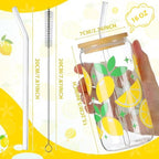 Vesici 6 Set Lemon Glasses with Lid Straw and Stopper, Lemon Gifts - Image 2