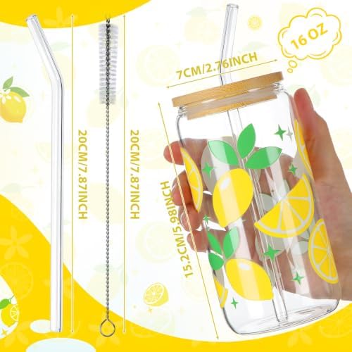 Vesici 6 Set Lemon Glasses with Lid Straw and Stopper, Lemon Gifts - Image 2