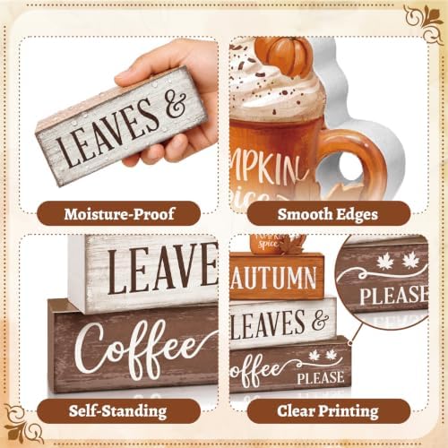 4 Pcs Fall Tiered Tray Decor, Wooden Fall Decorations for Home - Image 4