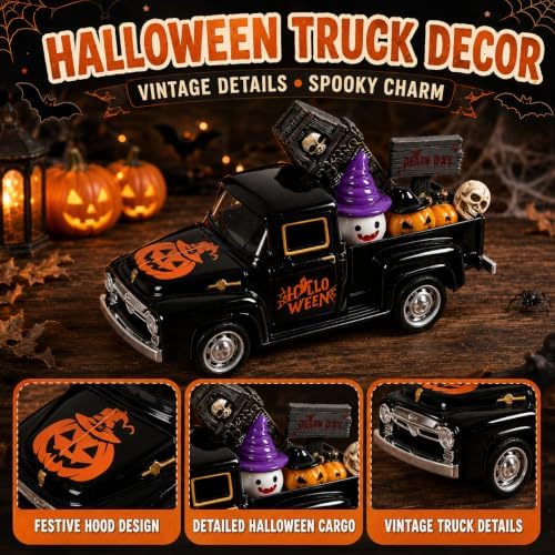 5 Inch Halloween Vintage Metal Truck Tiered Tray Decor - Image 2