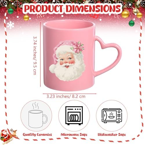 Set of 6 Pink Christmas Mugs, 10 oz Ceramic Coffee Cups - Image 2
