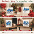 Blue Christmas Decorations, Christmas Gnomes Decorations Indoor, Snowman Snowflake Sign Gift for Women Friends, Rustic Wooden Box Sign for Home Shelf Office Bedroom Desk Decor 5x5 Inches - Image 5