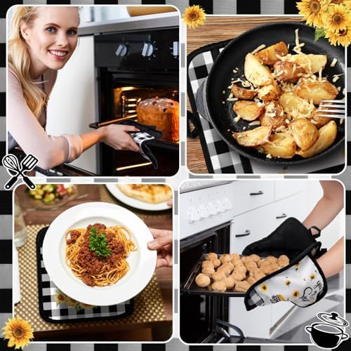 Jingmore 12 Pcs Sunflower Pot Holders Bulk, Black White Plaid with Pocket - Image 5