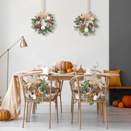 Syhood 2 Pcs 9 Inch Small Fall Wreath for Cabinet Mini Fall Wreath - Image 5