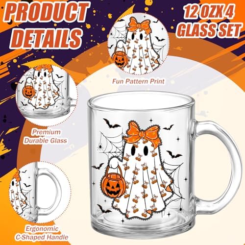 Tioncy 4 Pcs Halloween Coffee Mugs Ghost Glass Cups - Image 2