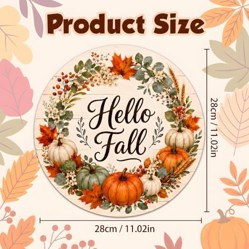 Thanksgiving Decorations - Hello Fall Wooden Wreaths for Front Door - Image 3