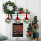 Sggvecsy 6 Pcs Christmas Mini Cabinet Wreaths Norfolk Pine Wreath with Ribbon Bows Red Berry Artificial Small Kitchen Wreath for Window Front Door Farmhouse Wall Pillars Xmas Decorations - Image 2