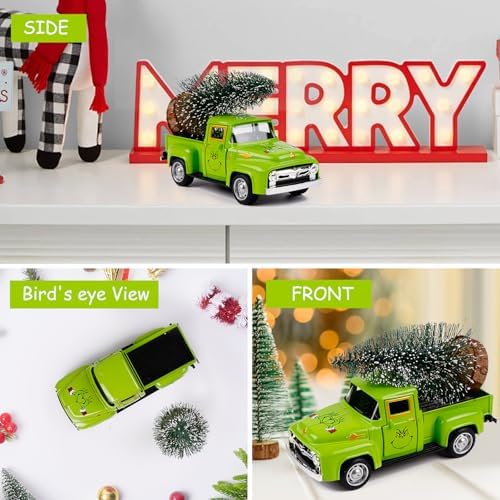 Christmas Green Truck Decor, Green Tree Truck Decorations for Home Indoor, Mini Cute Christmas Tree Tiered Tray Decor, Farmhouse Kitchen Tabletop Centerpiece Decorations - Image 5