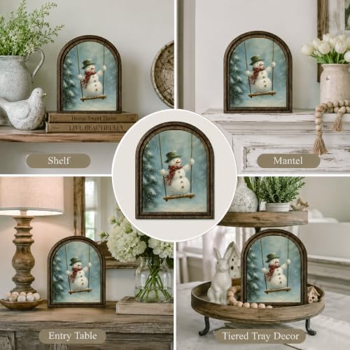 Snowman Christmas Arched Table Sign, Rustic Winter Farmhouse Decor - Image 5