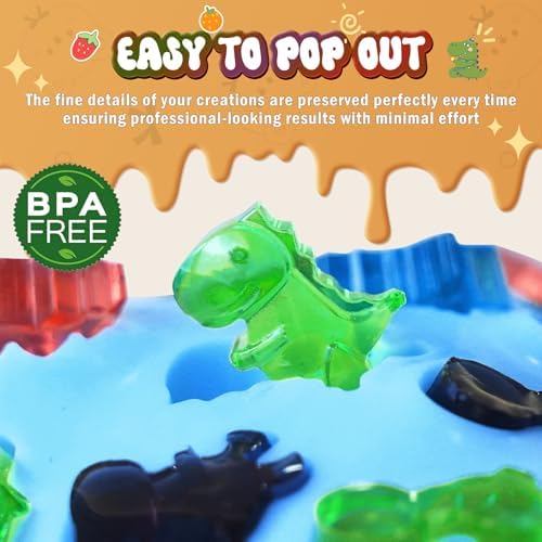 Gummy Bear Molds Silicone Mini Size, Non-stick Chocolate Candy Gummy Mould for Kid with 2 Droppers Including Dinosaur, Bear, Hearts and Donut Shape 201 Cavities - Image 6