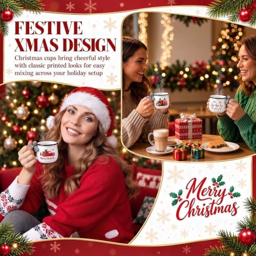 Potchen 6 Pcs 5 oz Christmas Coffee Mugs with Ribbons,Fresh - Image 4