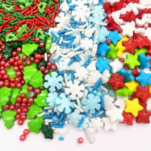 Tree Star Snowflakes Sprinkles Candy Sugar Sprinkle Red and Green Sprinkles Cake Decorations Cupcake Toppers Cookie Decorating Ice Cream Celebrations 3.2oz - Image 3